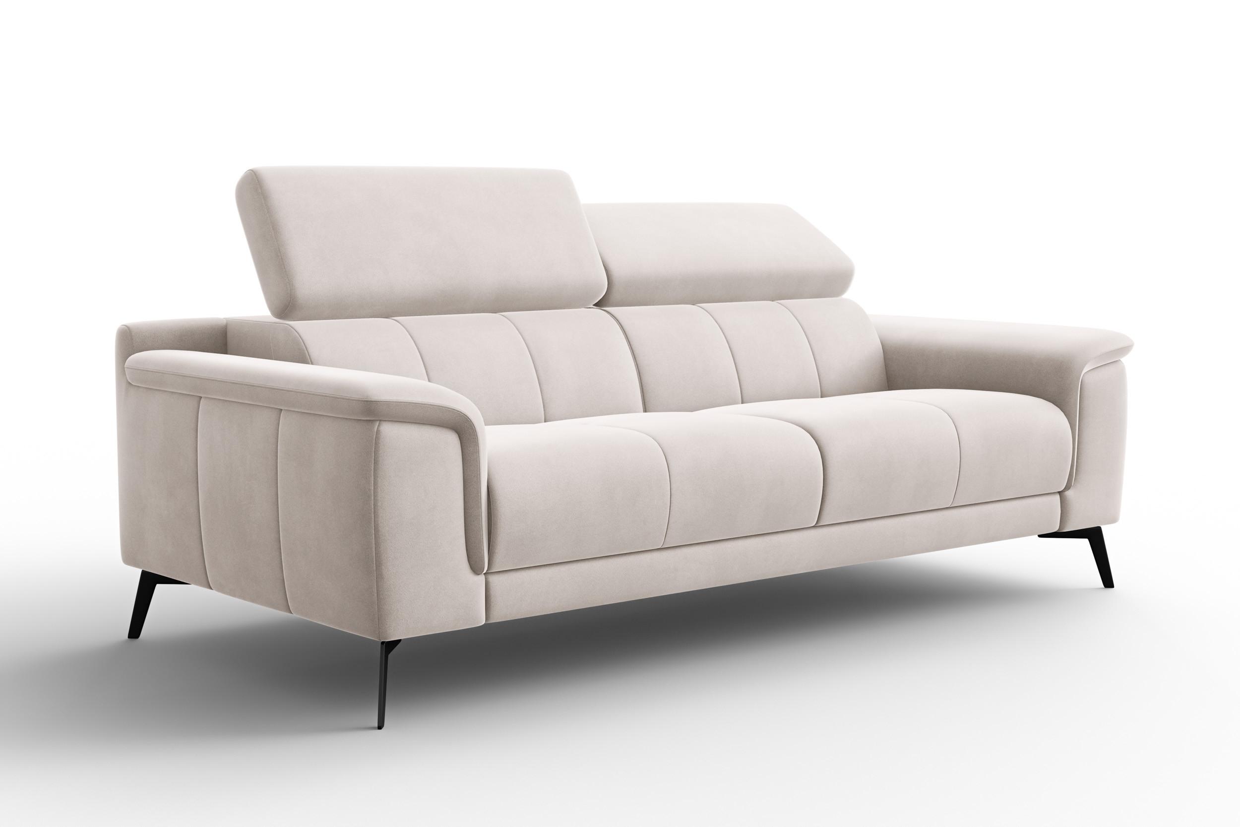 SOFA FIERO 3-Sitzer, Beiger Veloursstoff - Beige/Schwarz, Holz/Textil (212/82/103cm) - Courtois Laville