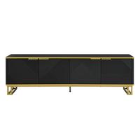 TV-LOWBOARD Schwarz & Gold mit 4 Türen Geometrisches Design 160cm - Schwarz, Holzwerkstoff (160/48/37.5cm) - Urban Meuble