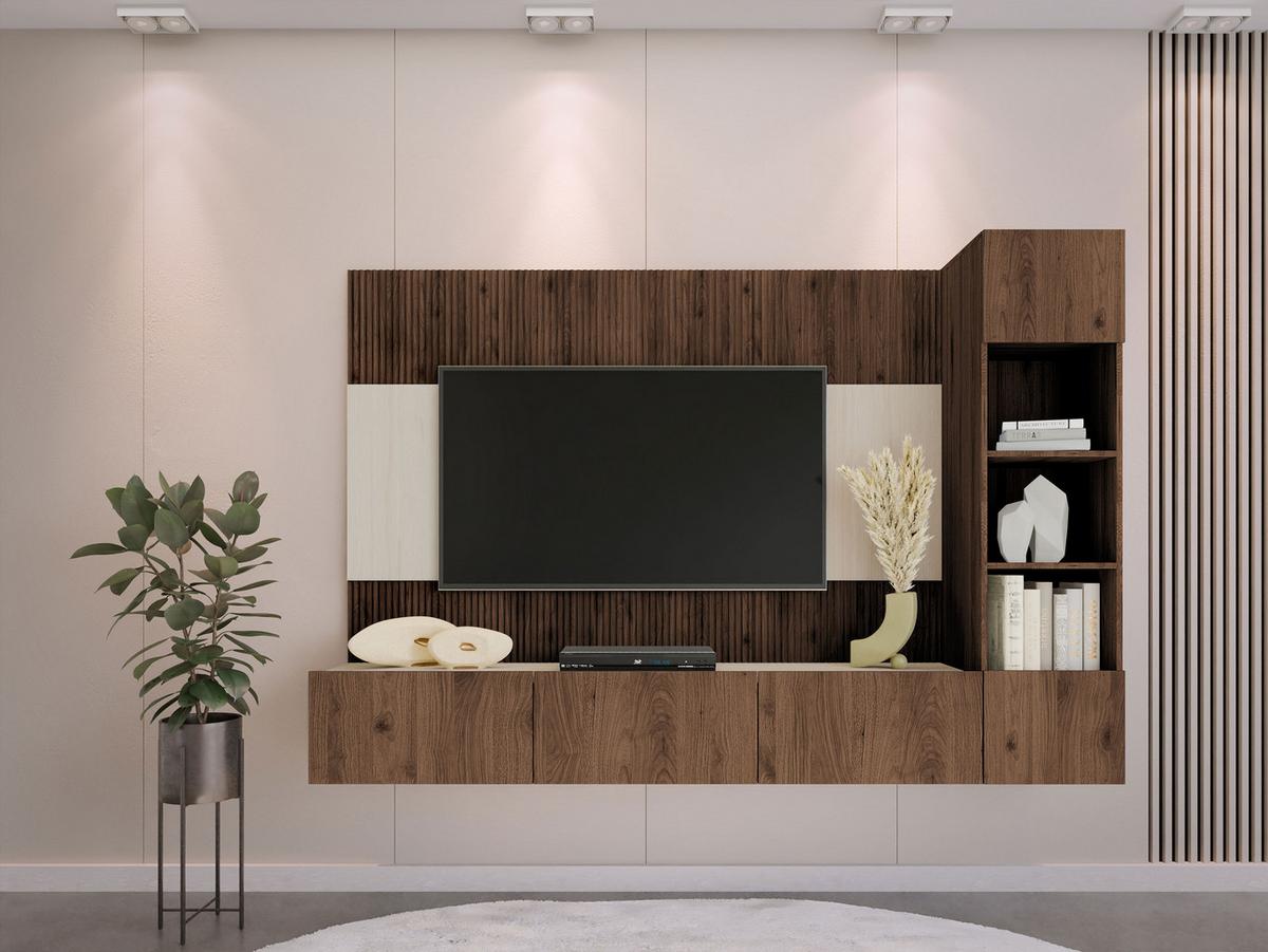 WOHNWAND Deromi II - Braun, Holzwerkstoff (220/150/38cm) - MIRJAN24