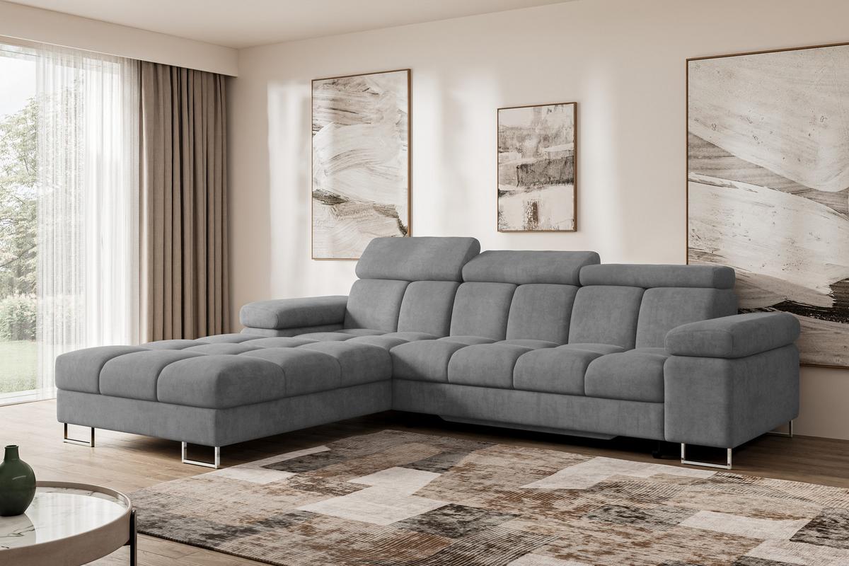 ECKSOFA mit Schlaffunktion Ottomane Links 271x203x79 Grau Velours - Grau, Holzwerkstoff/Textil (271/203cm) - ALTDECOR