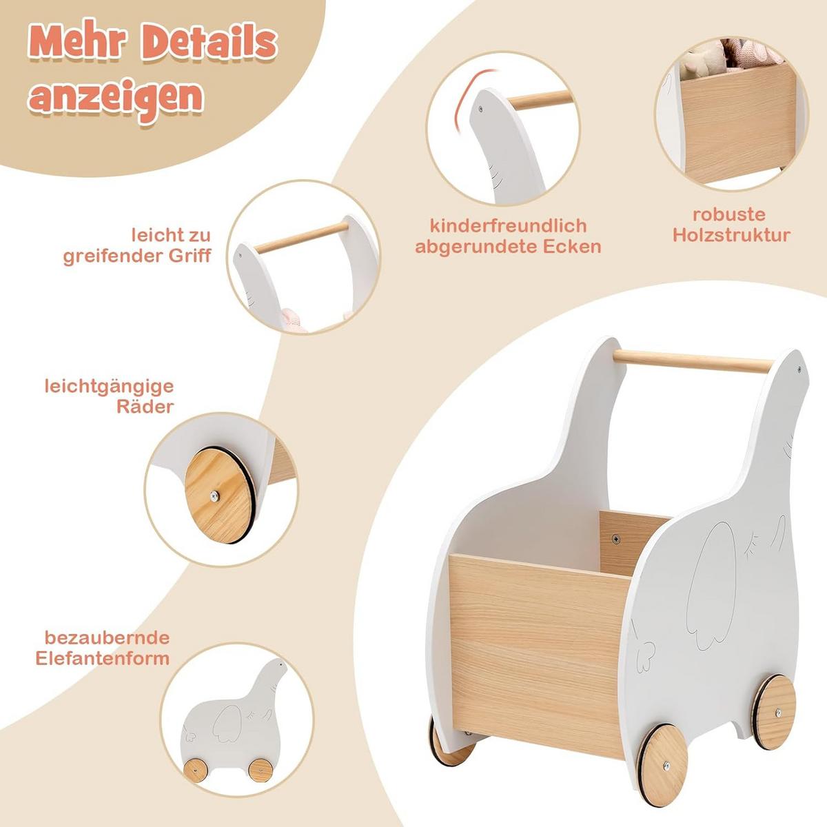 LAUFLERNWAGEN Weiß - Weiß, Holz (48/56/32cm) - COSTWAY