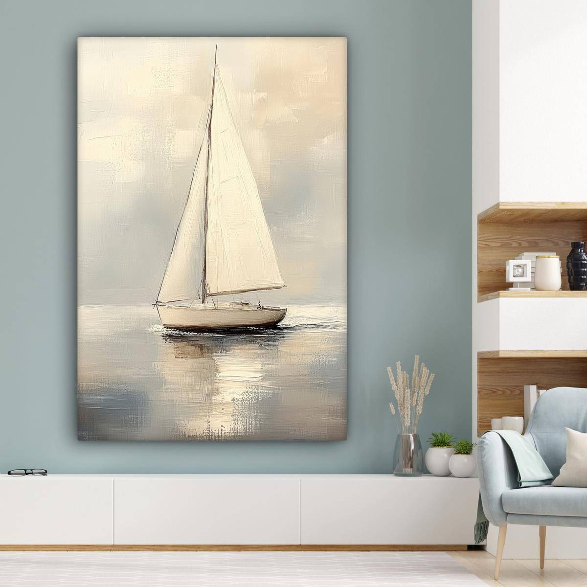 LEINWANDBILD Segelschiff - Meer - Bewölkt Deko Groß 90x140 cm - Creme, Textil (90/140cm) - MuchoWow