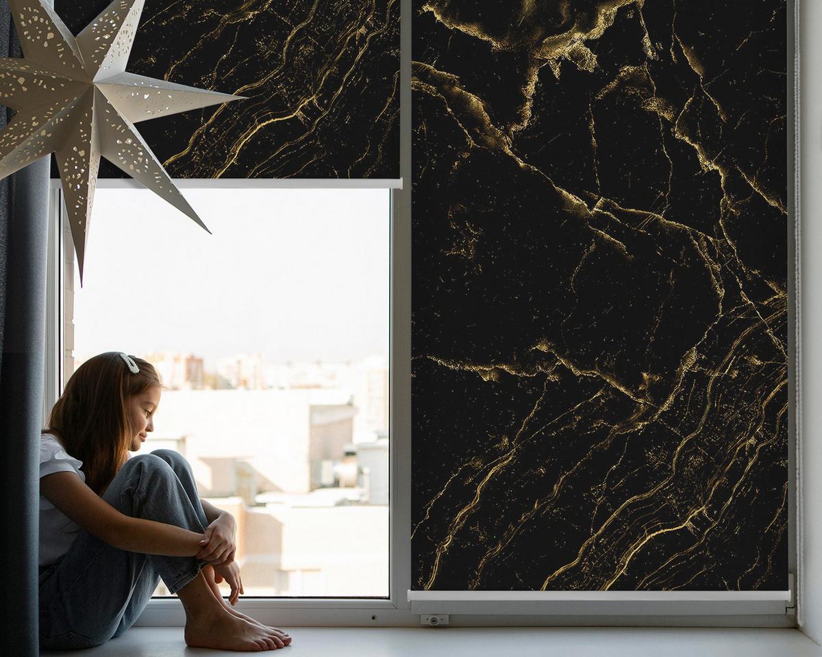 INNENROLLO - Fensterrollo - Rollo - 90x140 cm - Schwarzer Marmor - Schwarz, Kunststoff (90/140/0.5cm) - TULUP