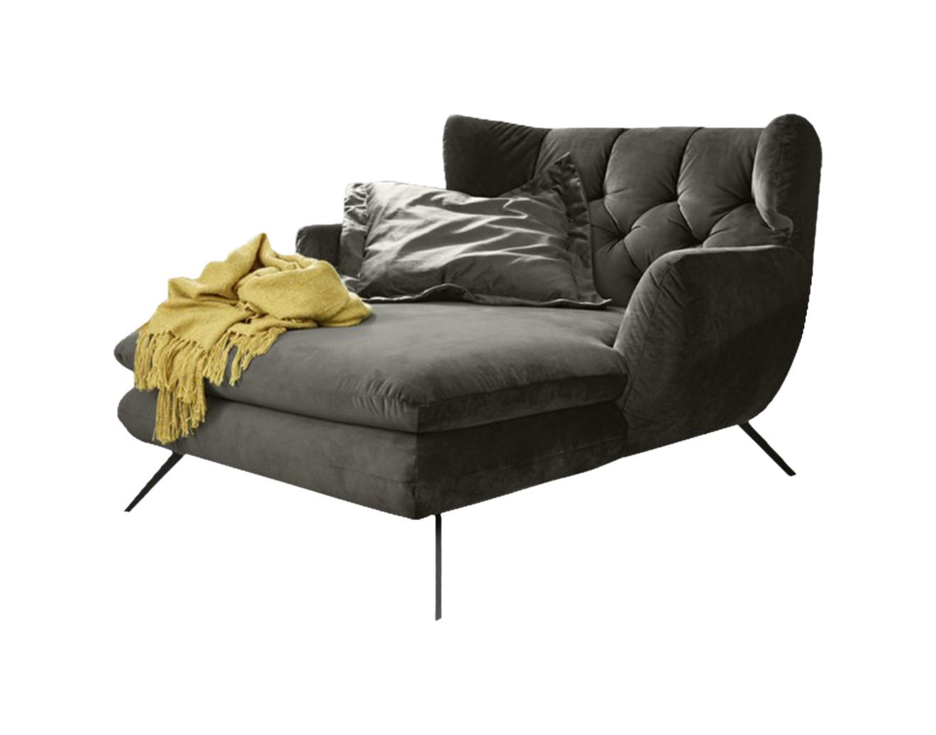 LONGSEAT CHAMRE Steingrau Velvet - Schwarz/Grau, Textil/Metall (130/95/160cm) - KAWOLA
