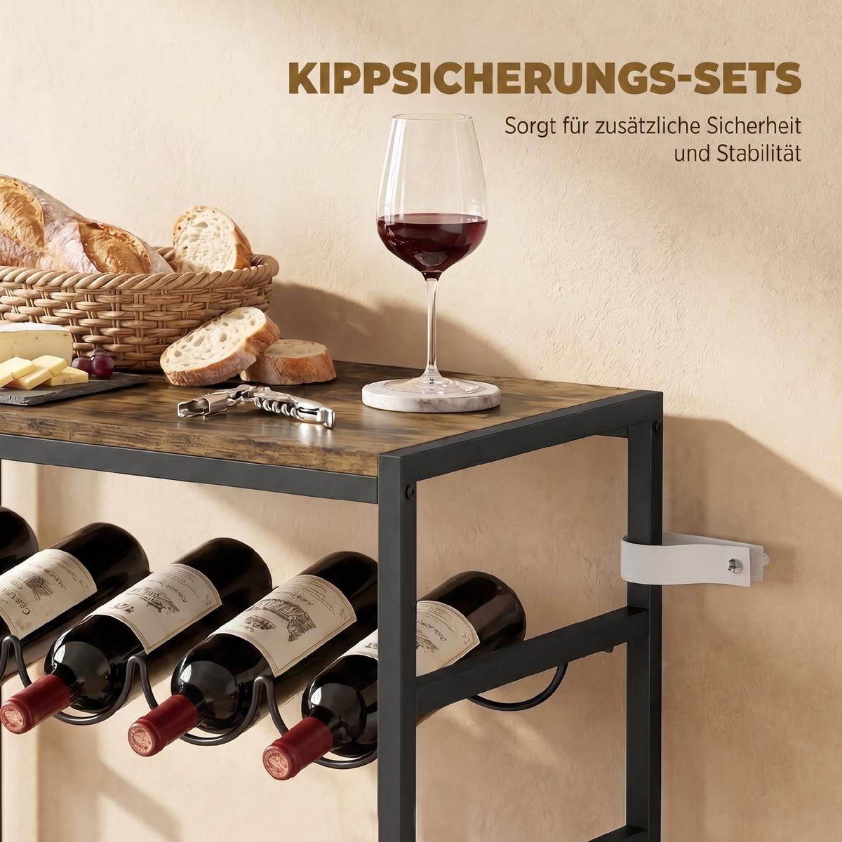WEINREGAL Spanplatte Metall Rustikal-Braun - Braun, Metall (30/88.5/59cm) - HOMCOM
