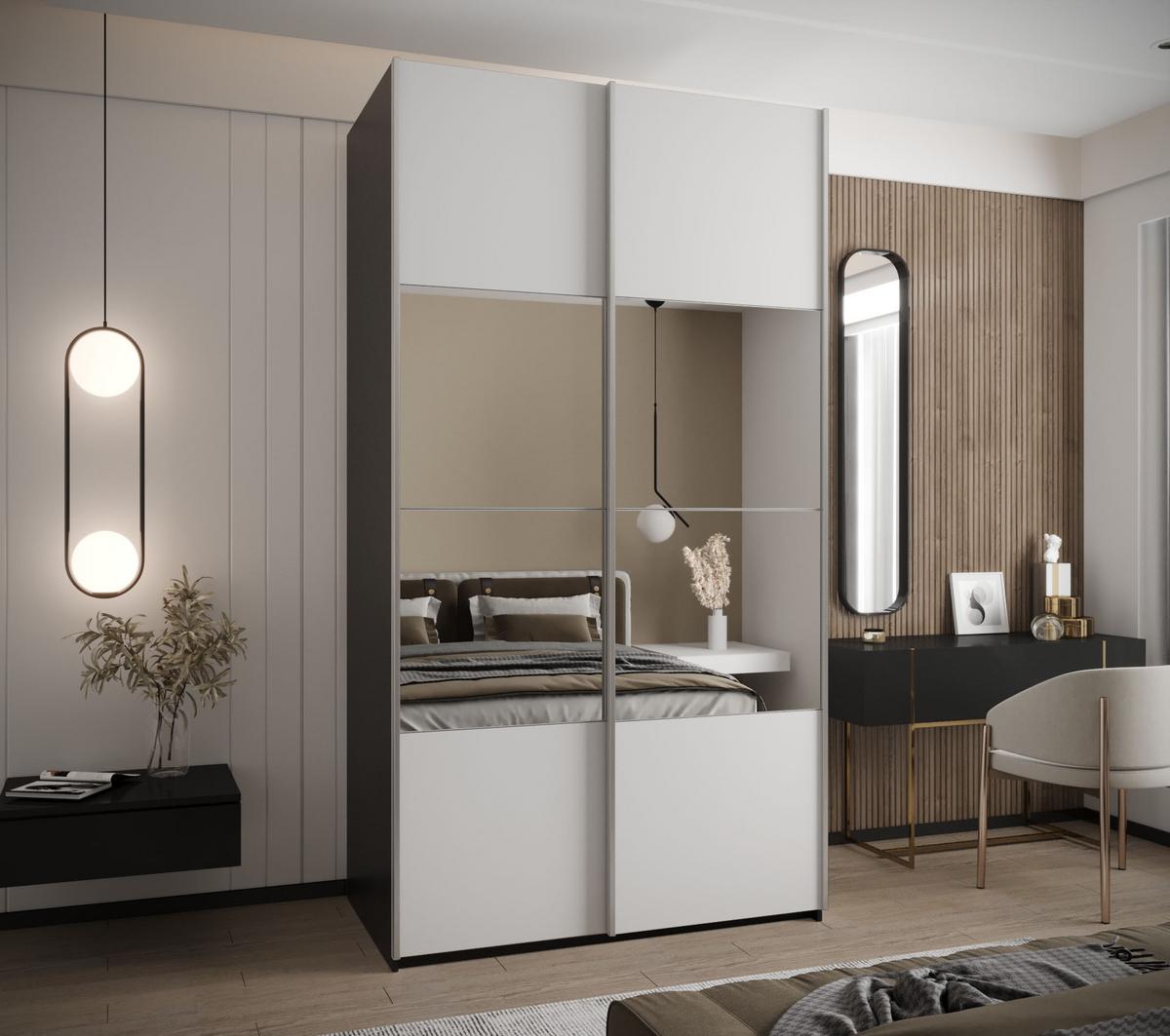 SCHWEBETÜRENSCHRANK 245,5/130/64 2-türig - Silberfarben/Schwarz, Holz/Metall (130/245/64cm) - Abiks Möbel