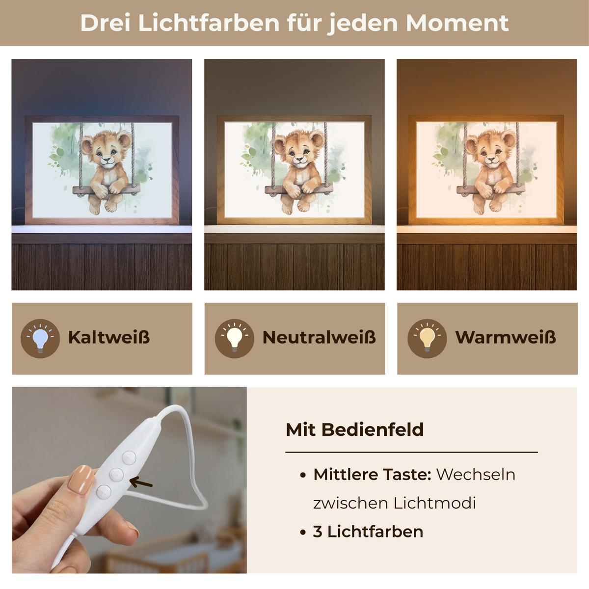 NACHTTISCHLAMPE Löwe - Tier - Kinder - Dschungel 30x20 cm - Weiß, Holzwerkstoff (8/30/20cm) - OnlyWow