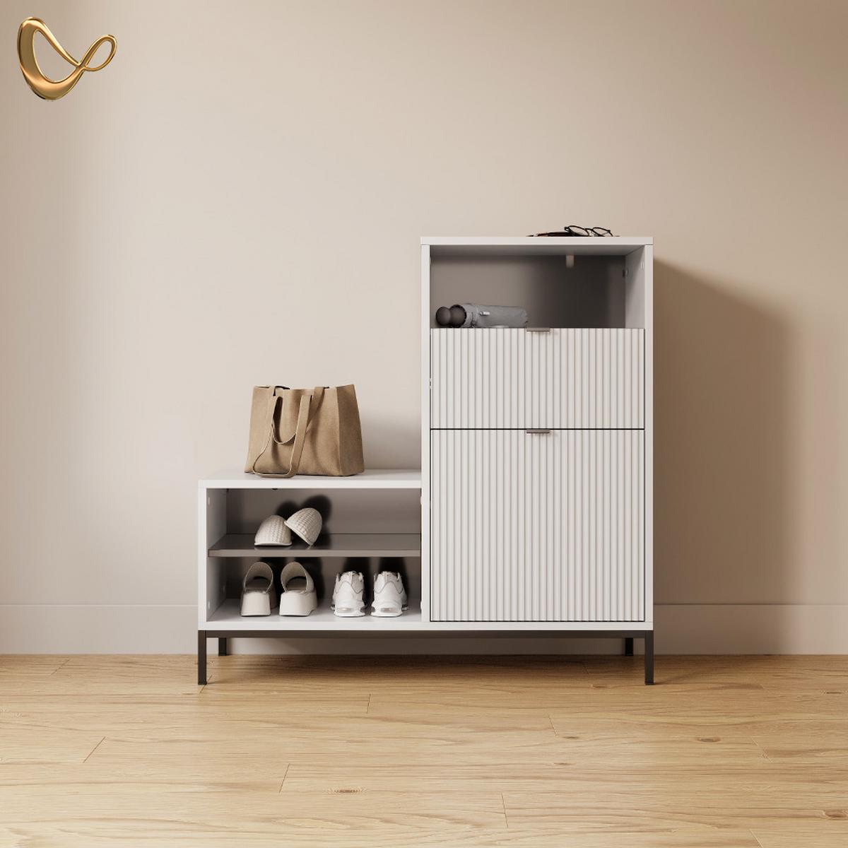SCHUHSCHRANK Aterno Weiß 100 x 98.5 cm mit Tür und Schublade - Weiß, Holzwerkstoff (100/98.5/40cm) - Livinity®