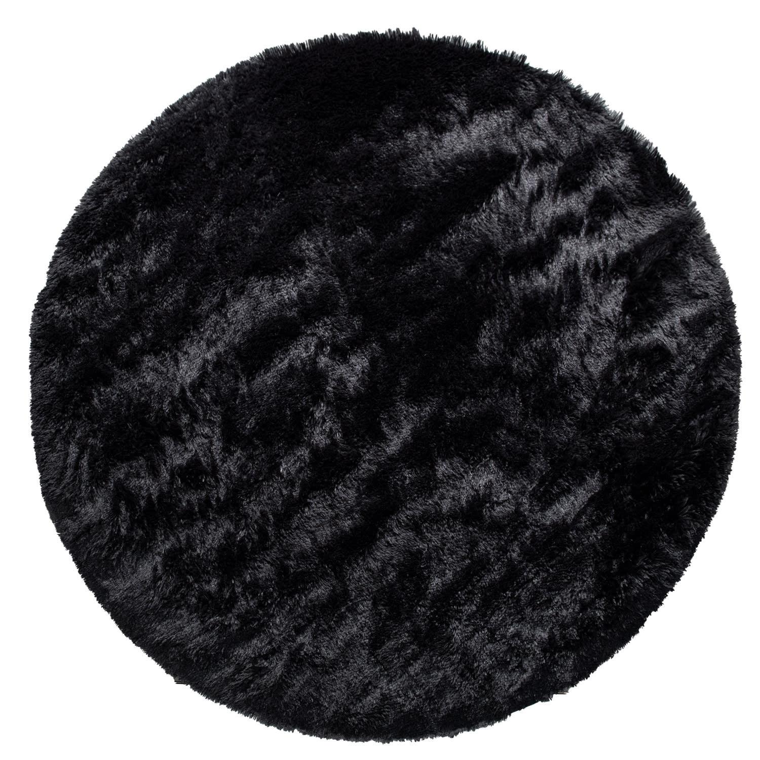 HOCHFLORTEPPICH, einfarbig, aus Polyester, Schwarz, Ø 200 cm - Schwarz, Textil (200/200cm) - KADIMA DESIGN