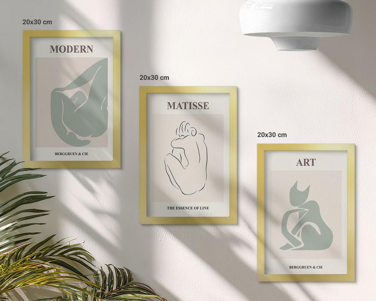 BILDER SET 3er Set - 20x30 cm Goldrahmen - Abstrakte Pastellfiguren - Goldfarben, Kunststoff (20/30cm) - TULUP