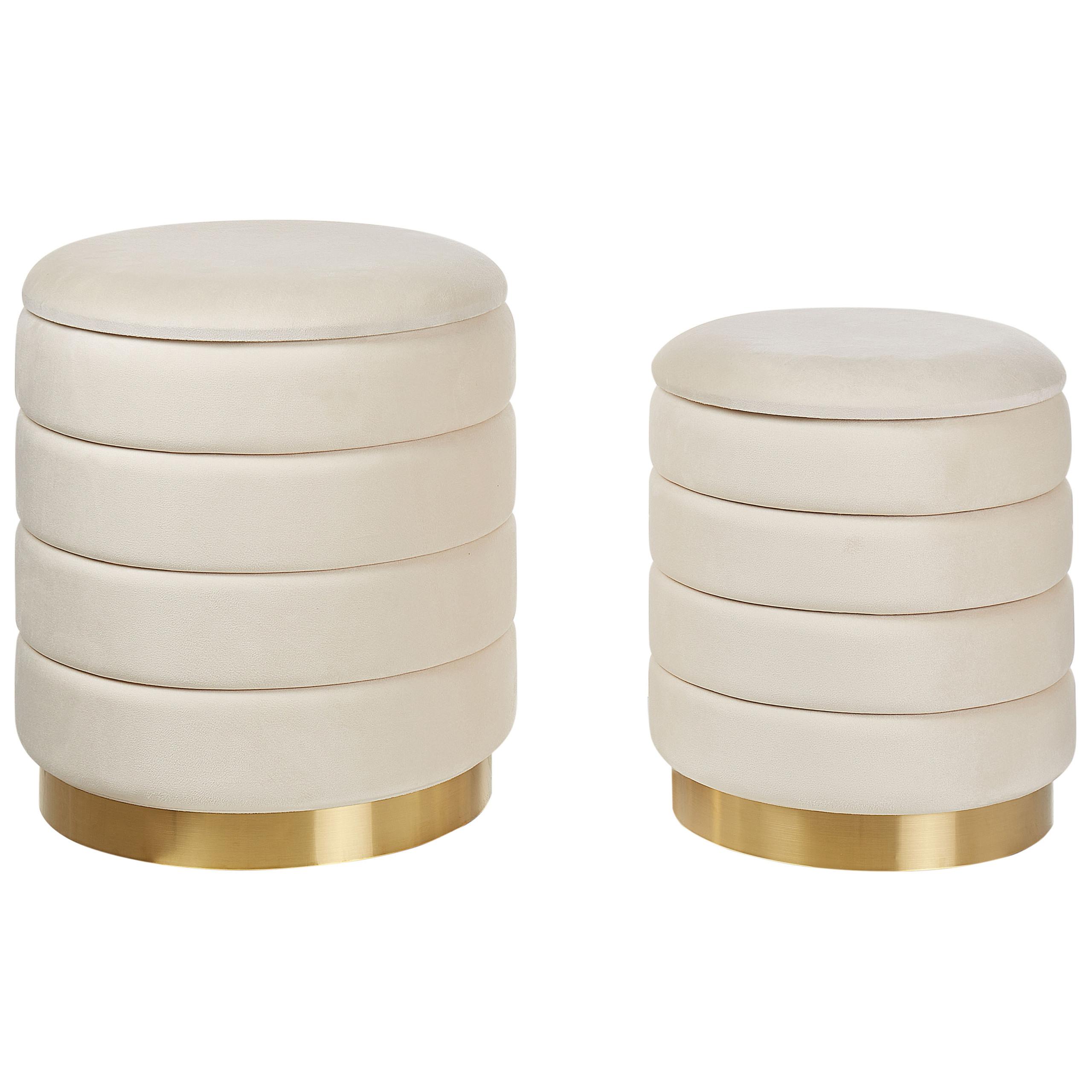 POUF 2er-Set Beige Garland - Beige/Goldfarben, Textil (40/44/40cm) - Beliani
