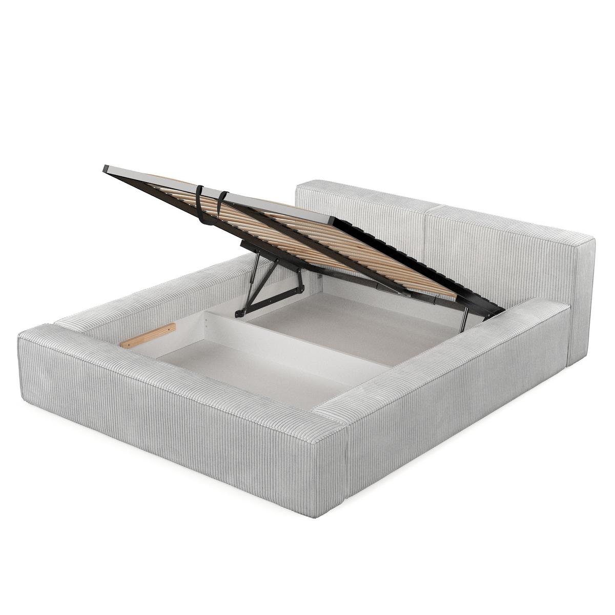 POLSTERBETT Casto mit Stauraum 140/200 cm Hellgrau im Poso Stoff - Hellgrau/Schwarz, Holz/Holzwerkstoff (140/200cm) - AltaBeds