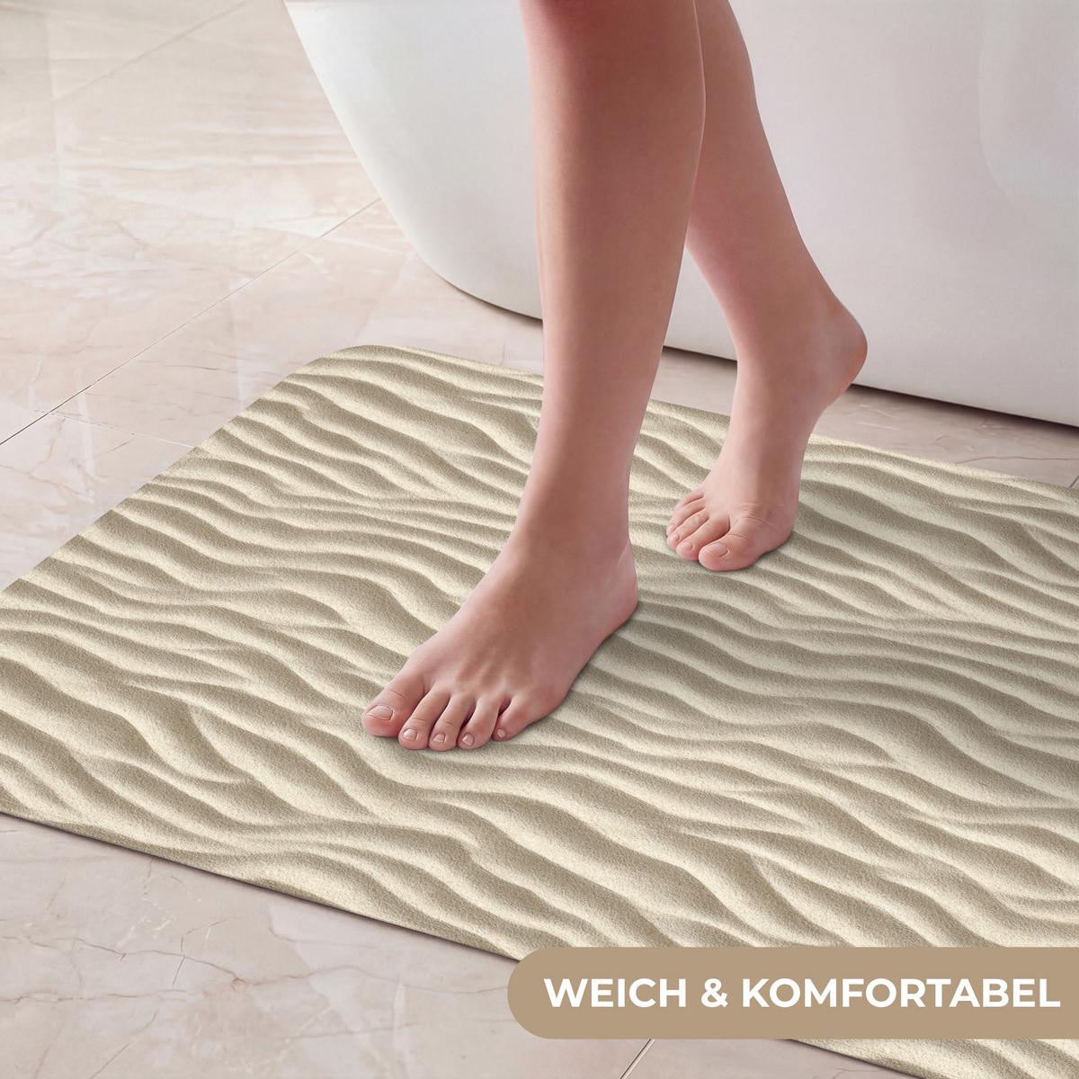 BADEMATTE Sand - Wellen - Beige 80x50 cm - Beige, Textil (80/50cm) - OnlyWow