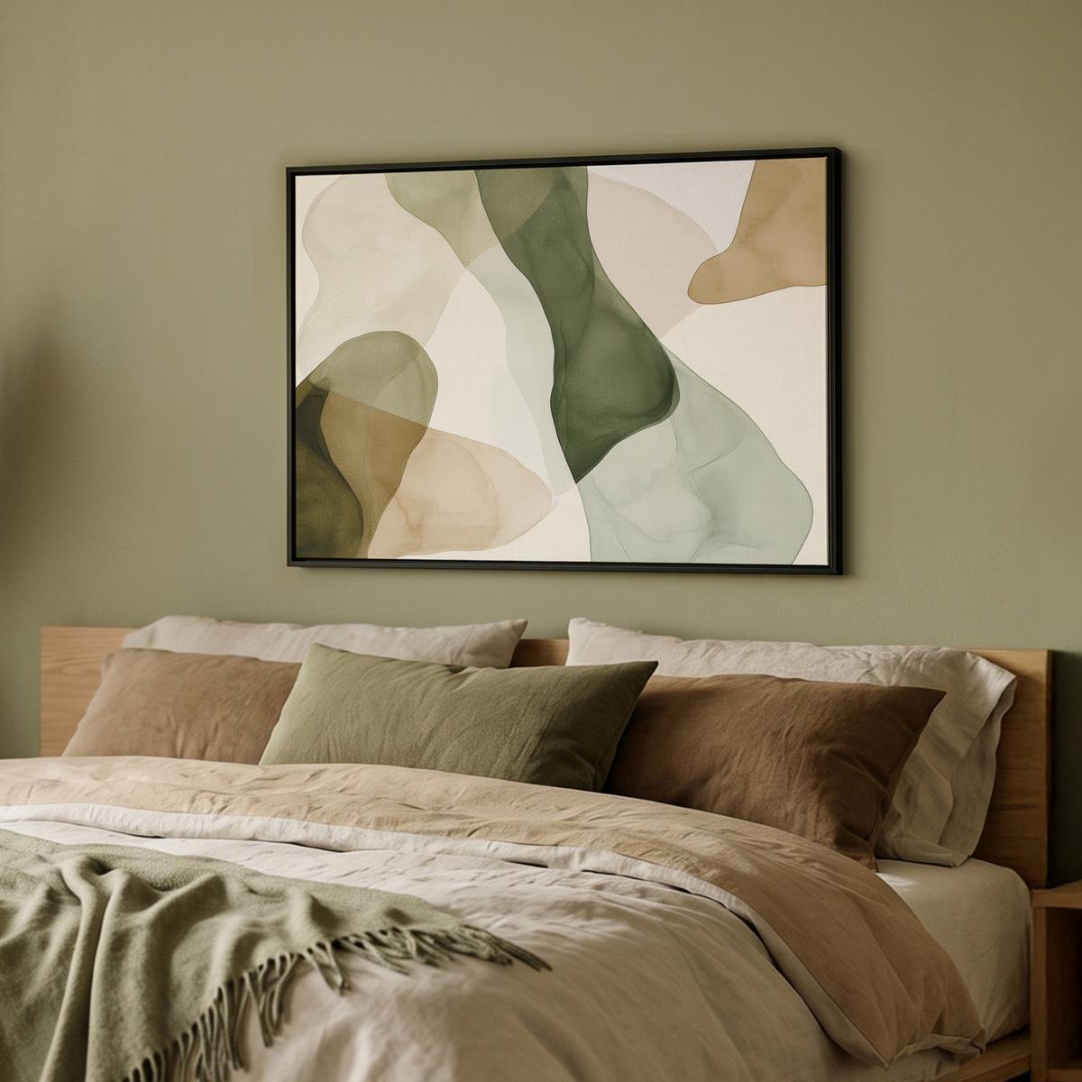 LEINWAND Bilder mit Rahmen - Japandi - Abstrakt - Grün - 80x60 - Salbeigrün, Textil (80/60cm) - MuchoWow
