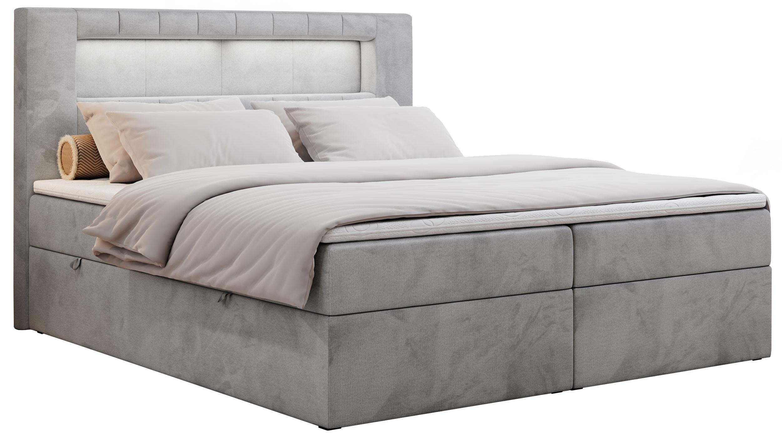 BOXBETT GOLD-5 LED 140/200 Hellgrau Velvet - H3 - Hellgrau, Holz/Textil (140/200cm) - MKS