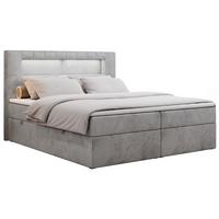 BOXBETT GOLD-5 LED 140/200 Hellgrau Velvet - H3 - Hellgrau, Holz/Textil (140/200cm) - MKS