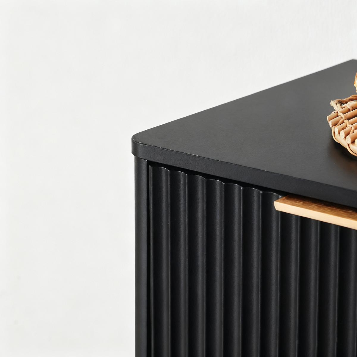 SIDEBOARD Schwarz & Holz-Optik 150 cm mit Wellen-Design & 4 Türen - Schwarz, Holzwerkstoff (150/70.5/40cm) - Urban Meuble