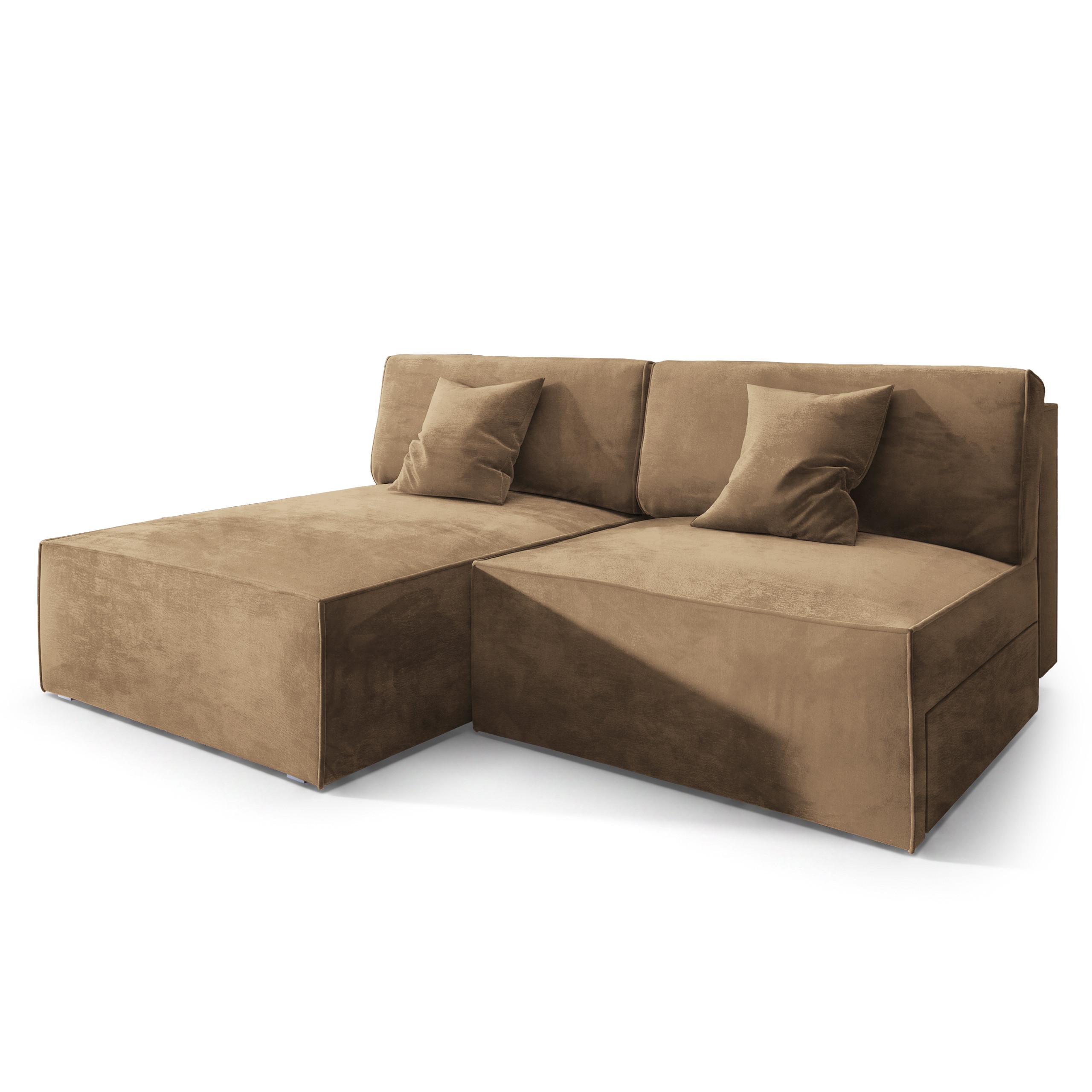 ECKSOFA FIORO M Beige Velours-Stoff mit Schlaffunktion - Beige/Grau, Holz/Kunststoff (204/148cm) - MASSENO