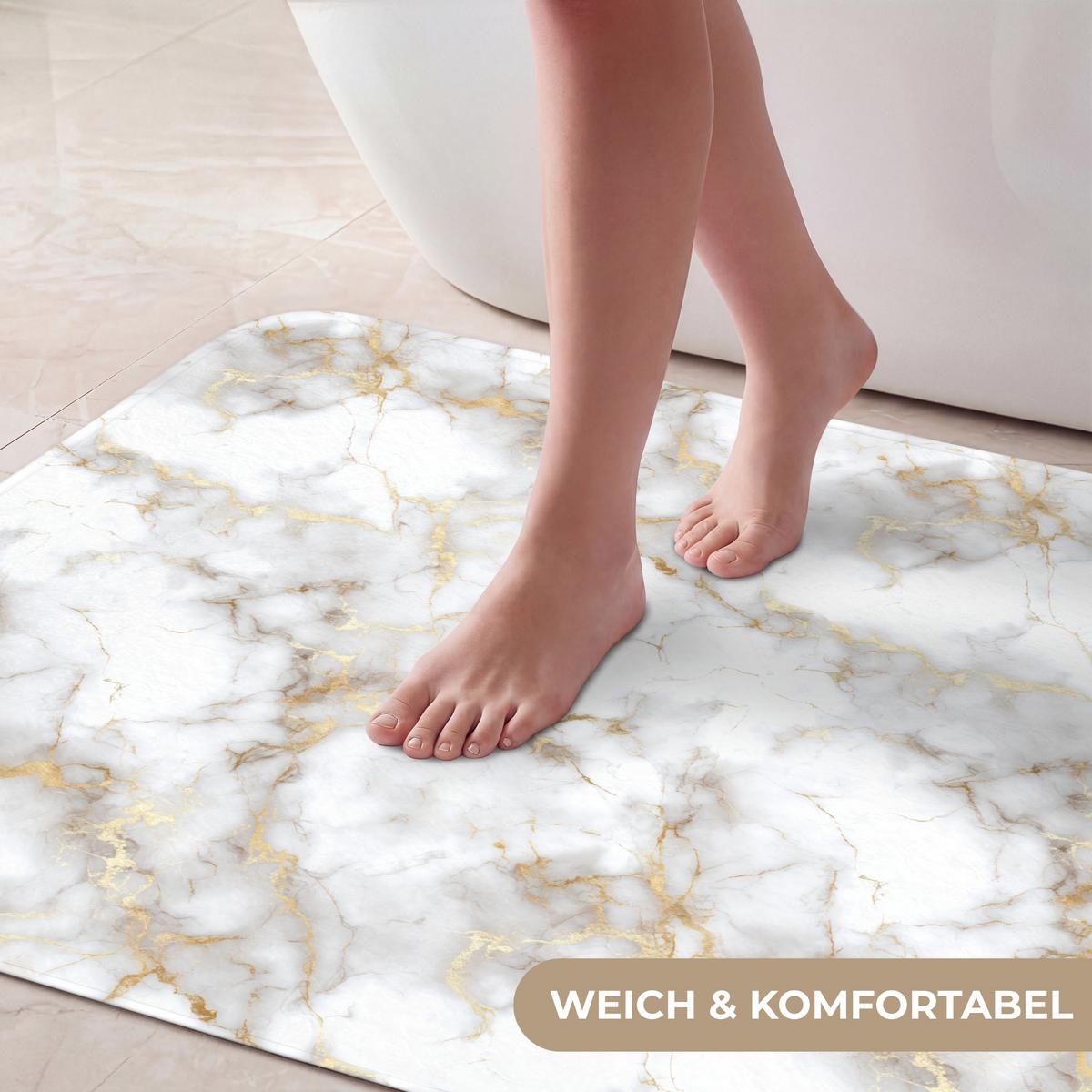 BADEMATTE Goldene Adern - Marmor - Weiß 60x90 cm - Weiß, Textil (60/90cm) - OnlyWow