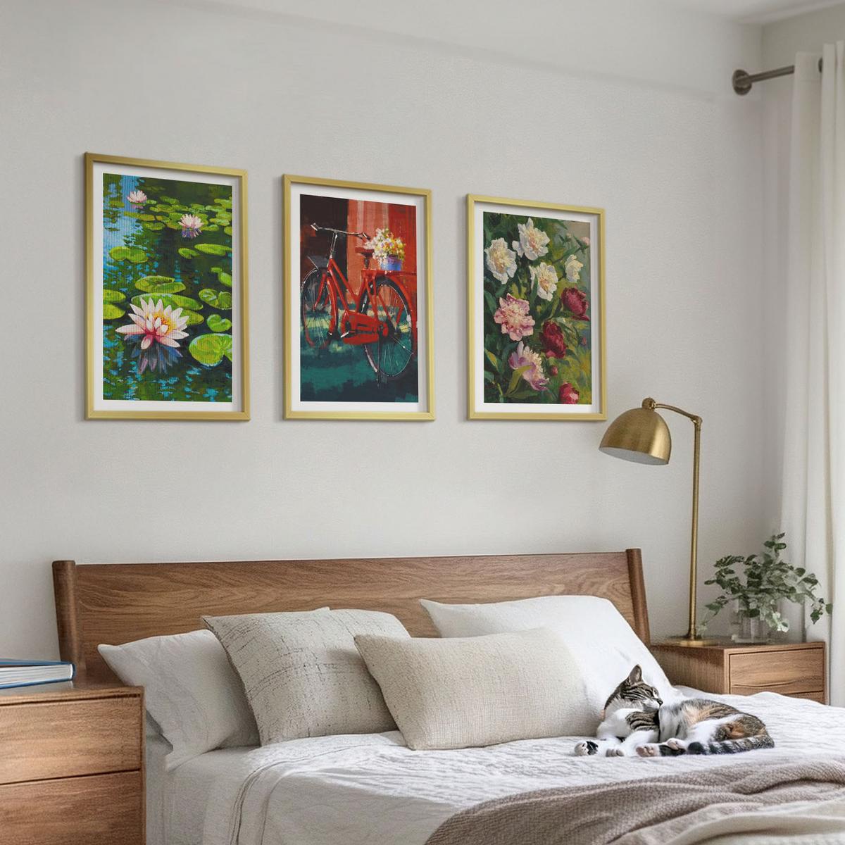 BILDER SET 3er Set - 40x60 cm Goldrahmen - Lilien im Garten, bunte Blumen - Goldfarben, Kunststoff (40/60cm) - TULUP