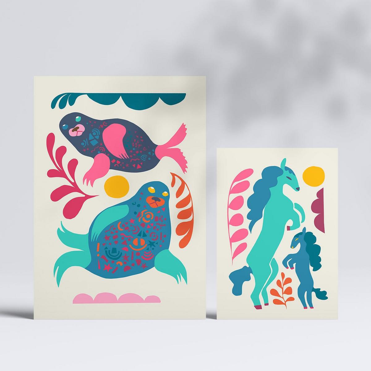 POSTER Set Mit 6 Lebende Harmonie In Tiere Zusammenfassungen A3 & A4 Rahmenlos - Klar, Papier (29/3cm) - Nacnic