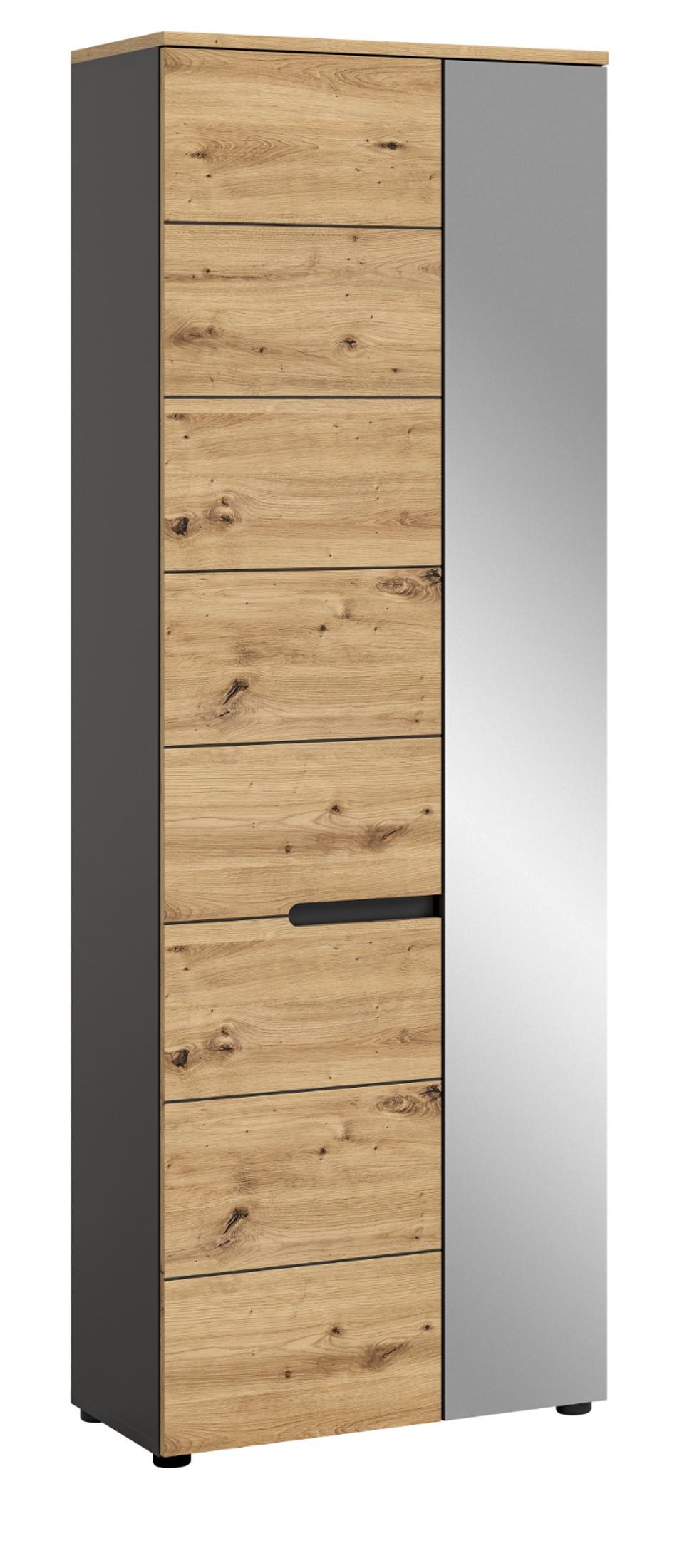 GARDEROBENSCHRANK Schuhschrank Eiche Artisan grau 65 cm mit Soft-Close - Schwarz/Eiche Artisan, Glas/Holz (65/190/37cm) - Inn.Furn