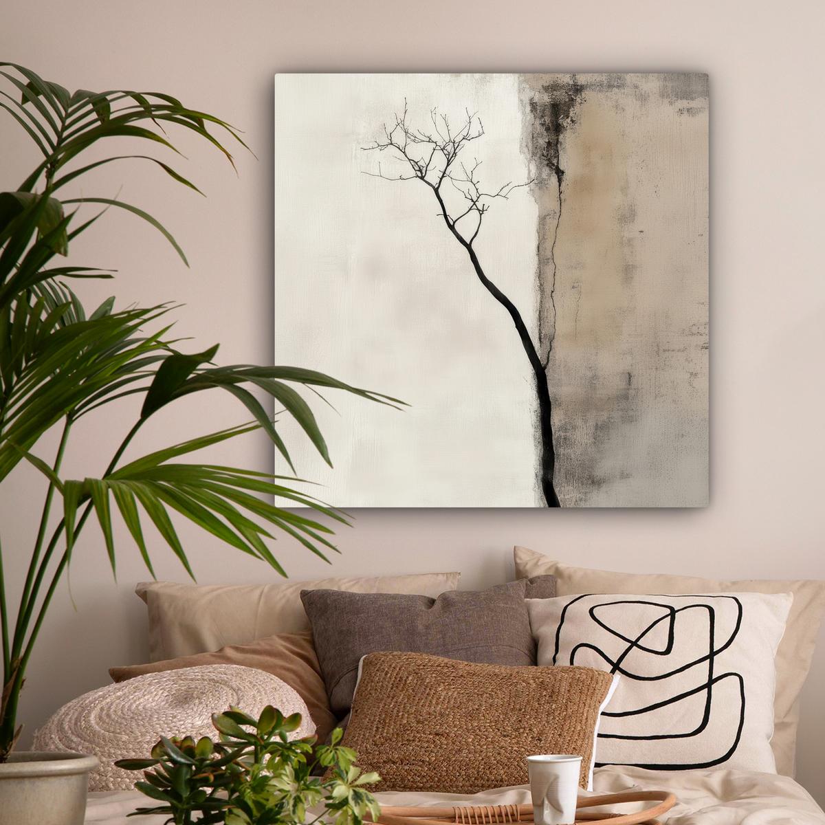 LEINWANDBILD Wabi sabi - Pflanze - Beige Deko Groß 90x90 cm - Taupe, Textil (90/90cm) - MuchoWow
