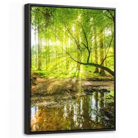 LEINWAND Bilder mit Rahmen - Wald - Landschaft - Wasser - Bäume - Sonne - Grün - Natur - 30x40 - Grün, Textil (30/40cm) - MuchoWow