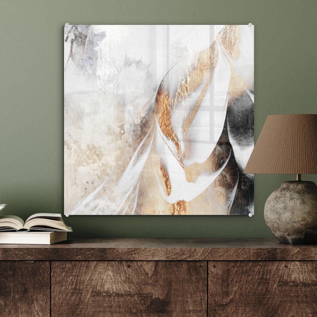 ACRYLGLASBILD Luxus - Abstrakt - Gold - Weiß 50x50 cm - Goldfarben, Glas (50/50cm) - MuchoWow