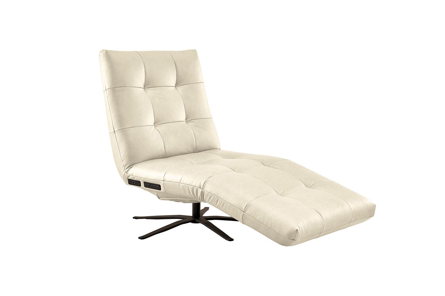 RELAXLIEGE LETICIA Weiß Leder Drehbar (360°), Relaxfunktion - Schwarz/Weiß, Leder/Metall (82/115/156cm) - KAWOLA