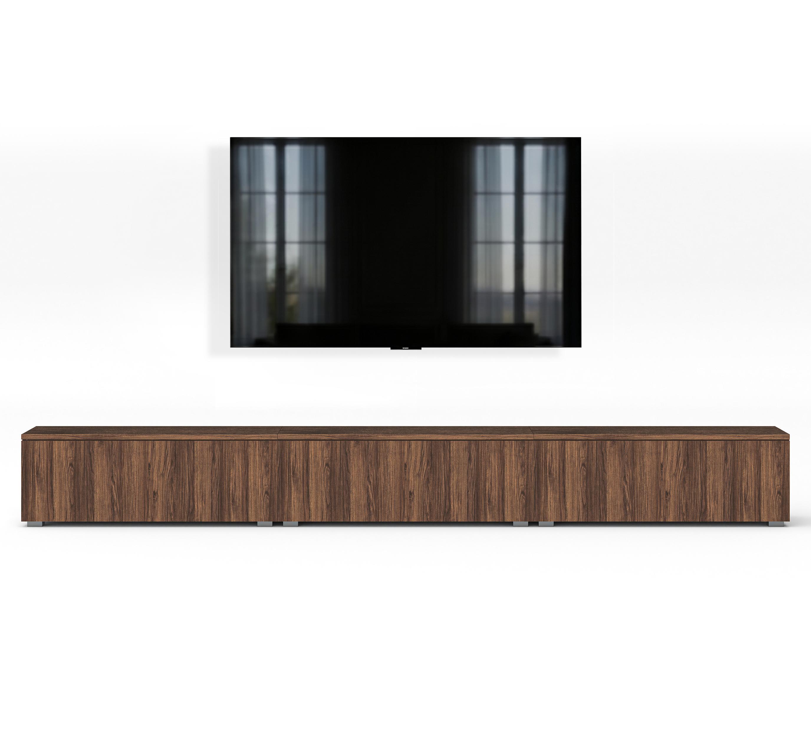 LOWBOARD Barvo 3x100 Nussbaum Warmia 300/36,5/32 cm – hängend oder stehend - Nussbaumfarben, Holzwerkstoff/Kunststoff (300/36.5/32cm) - AX Living