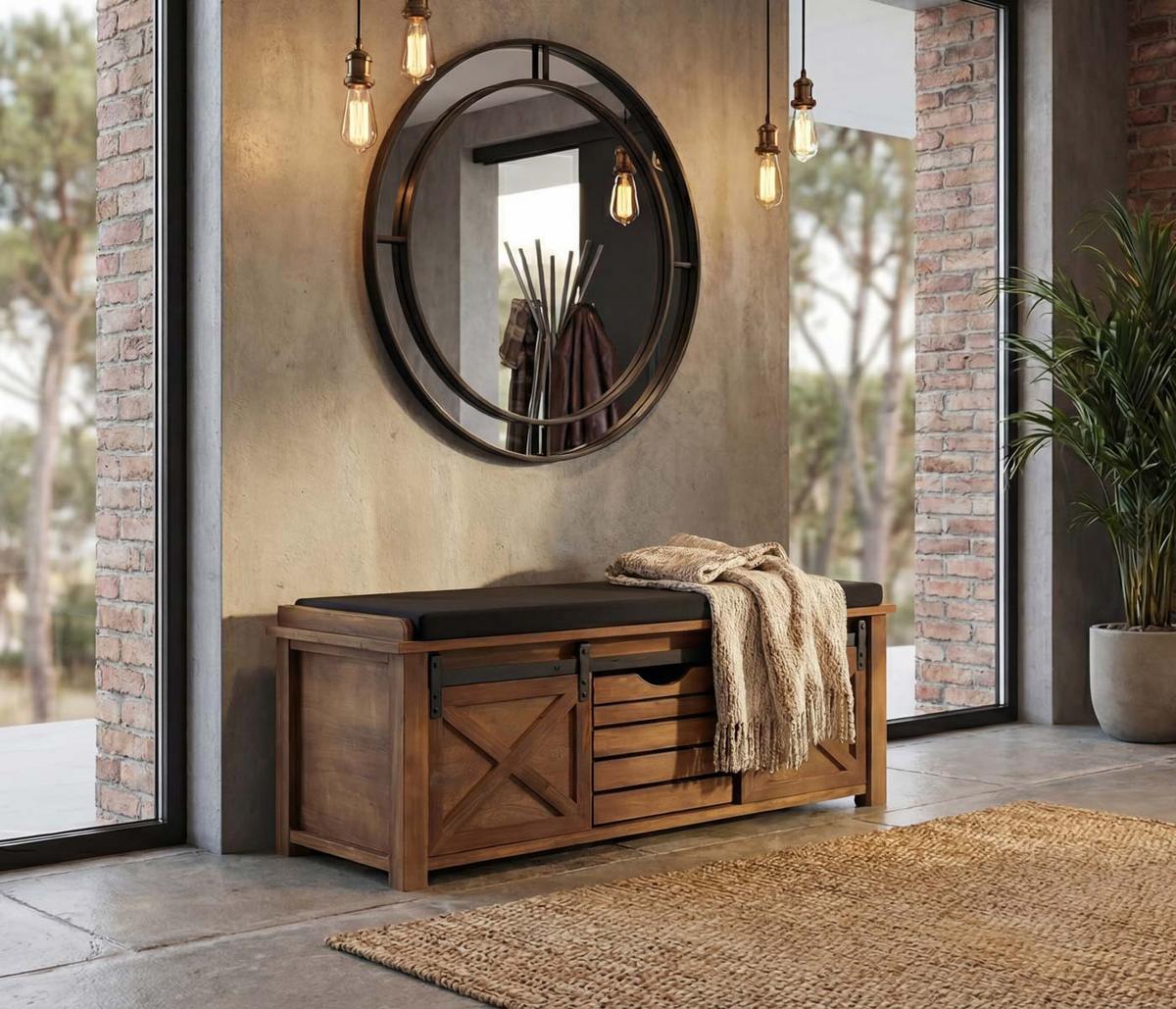 SITZBANK MIT STAUFÄCHERN Schwarz - Schwarz, Holz (102/43/33cm) - MCW
