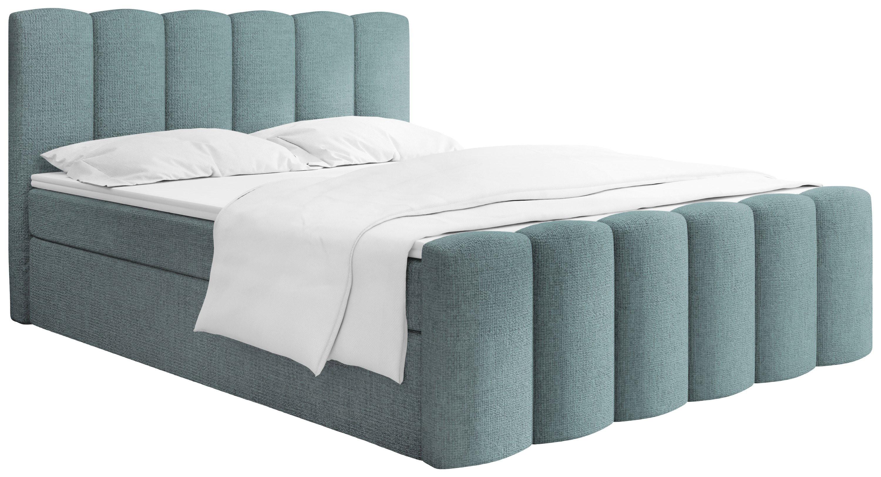 BOXBETT Serenity mit Bettkasten, Türkis Chenille 200x200 cm – inkl. H4 Taschenfederkern Matratze & Foam Topper - Türkis/Schwarz, Holz/Holzwerkstoff (200/200cm) - WFL GROUP