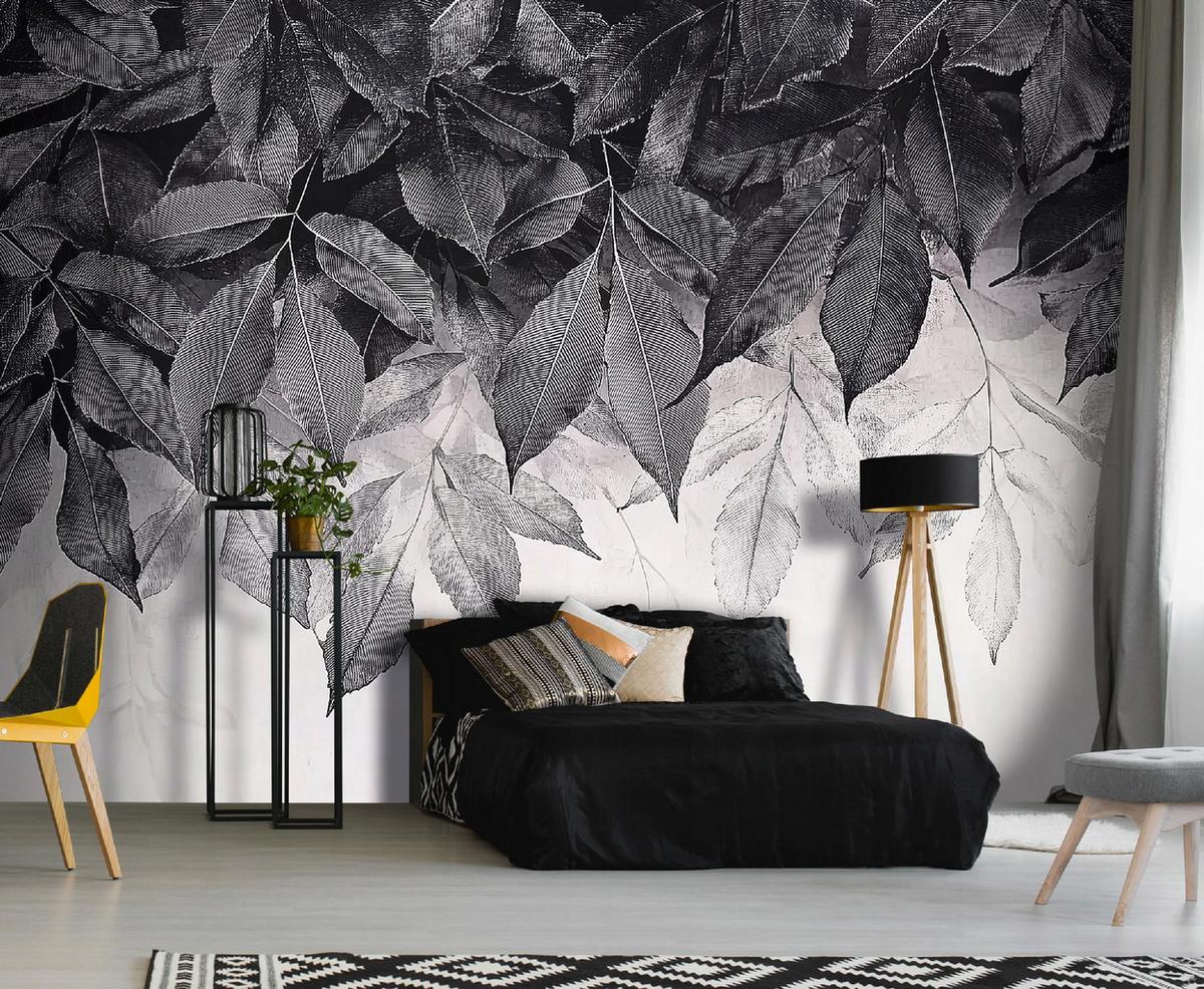 FOTOTAPETE Blätter Grau Natur Wohnzimmer Vlies Tapete 250x175 - Multicolor, Papier (250/175cm) - Wallarena