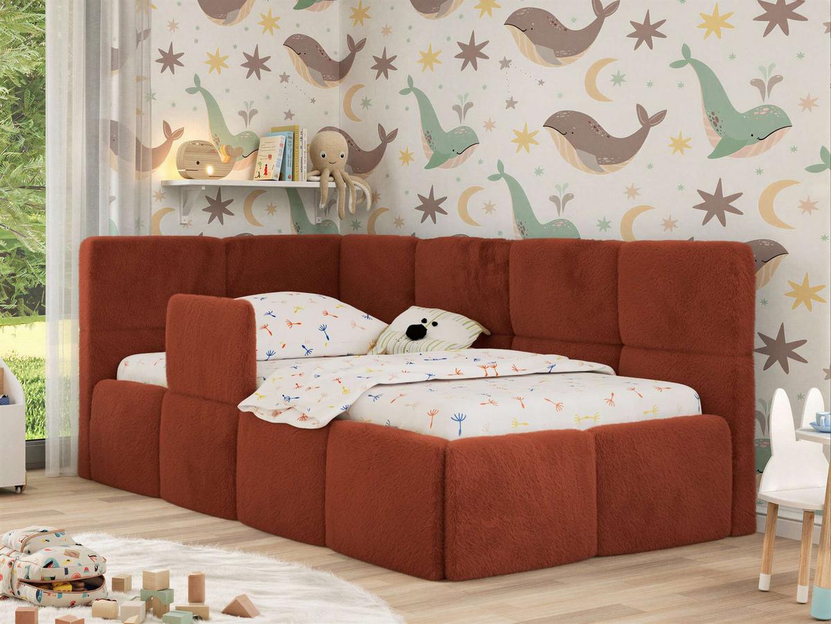 POLSTERBETT ARVO ALTA 90/200 - Orange Plüsch - Schaumstoffmatratze - Links - Orange, Textil (90/200cm) - MKS