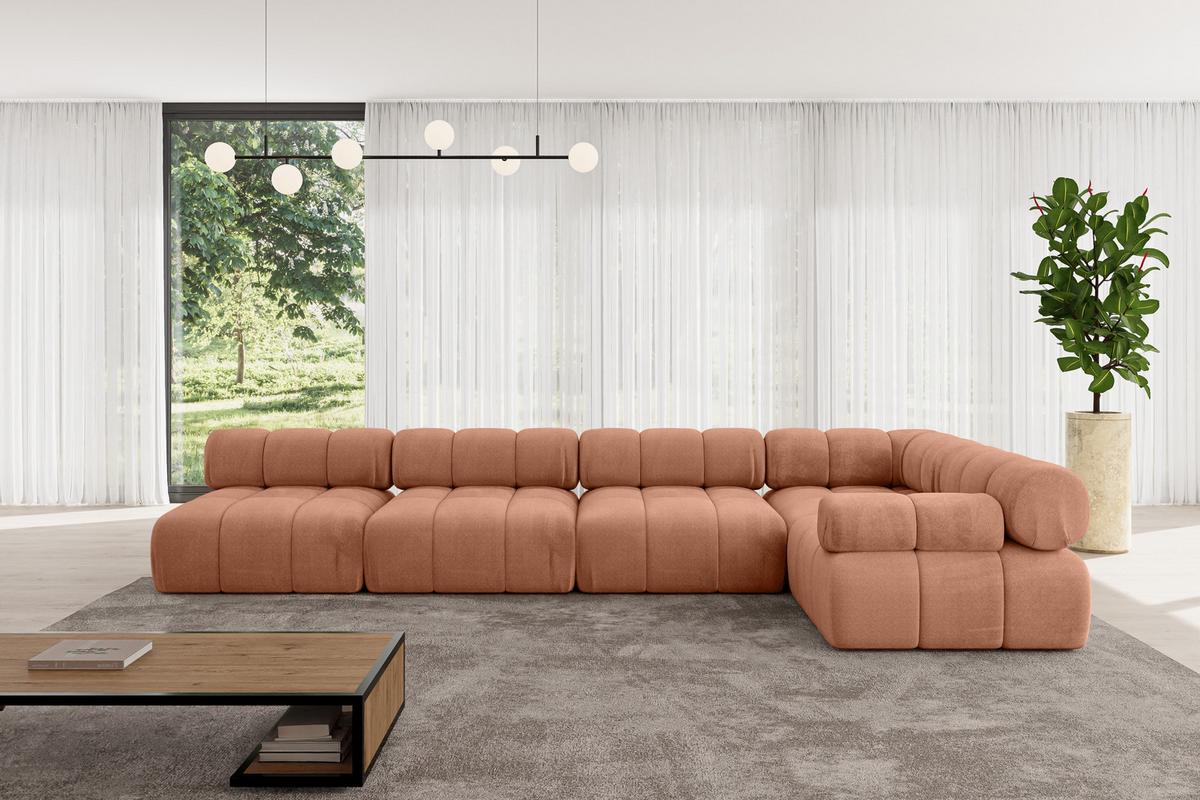 ECKSOFA modulares Sofa Mende-L3 - 380x190x70 cm Apricot Velours - Koralle, Holzwerkstoff/Textil (380/190cm) - ALTDECOR