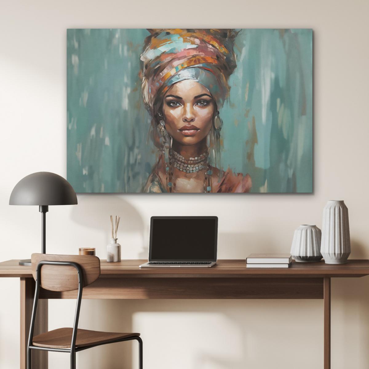 AKUSTIKBILD Frau - Kunst - Schmuck - Porträt Akustikpaneele 90x60 cm - Blaugrau, Kunststoff (90/60/0.9cm) - MuchoWow