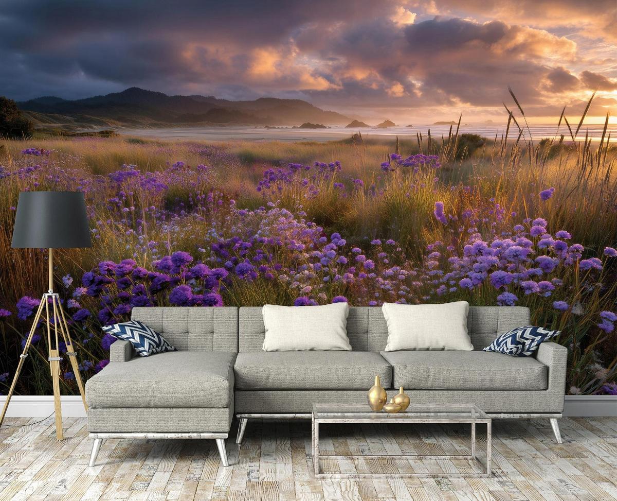 FOTOTAPETE Landschaft Blumen Beige 200x140 cm - Multicolor, Papier (200/140cm) - Wallarena