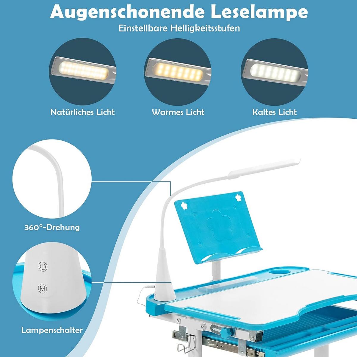 KINDERSCHREIBTISCH Set mit LED-Licht Blau - Blau, Kunststoff (71/79/52cm) - COSTWAY