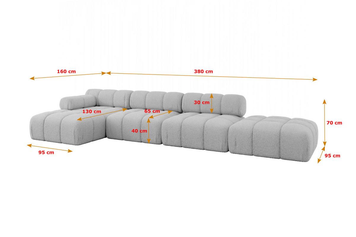 ECKSOFA modulares Sofa Lizur-L2 - 380x160x70 cm Hellgrau Bouclé - Hellgrau, Holzwerkstoff/Textil (380/160cm) - ALTDECOR