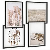 BILDER SET 4er Set - 50x50 cm & 40x60 cm Schwarzer Rahmen - Wiesen, Strand, Boho-Stil - Schwarz, Kunststoff (50/50cm) - TULUP