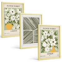 BILDER SET 3er Set - 40x60 cm Goldrahmen - Blumenmuster London Dublin - Goldfarben, Kunststoff (40/60cm) - TULUP