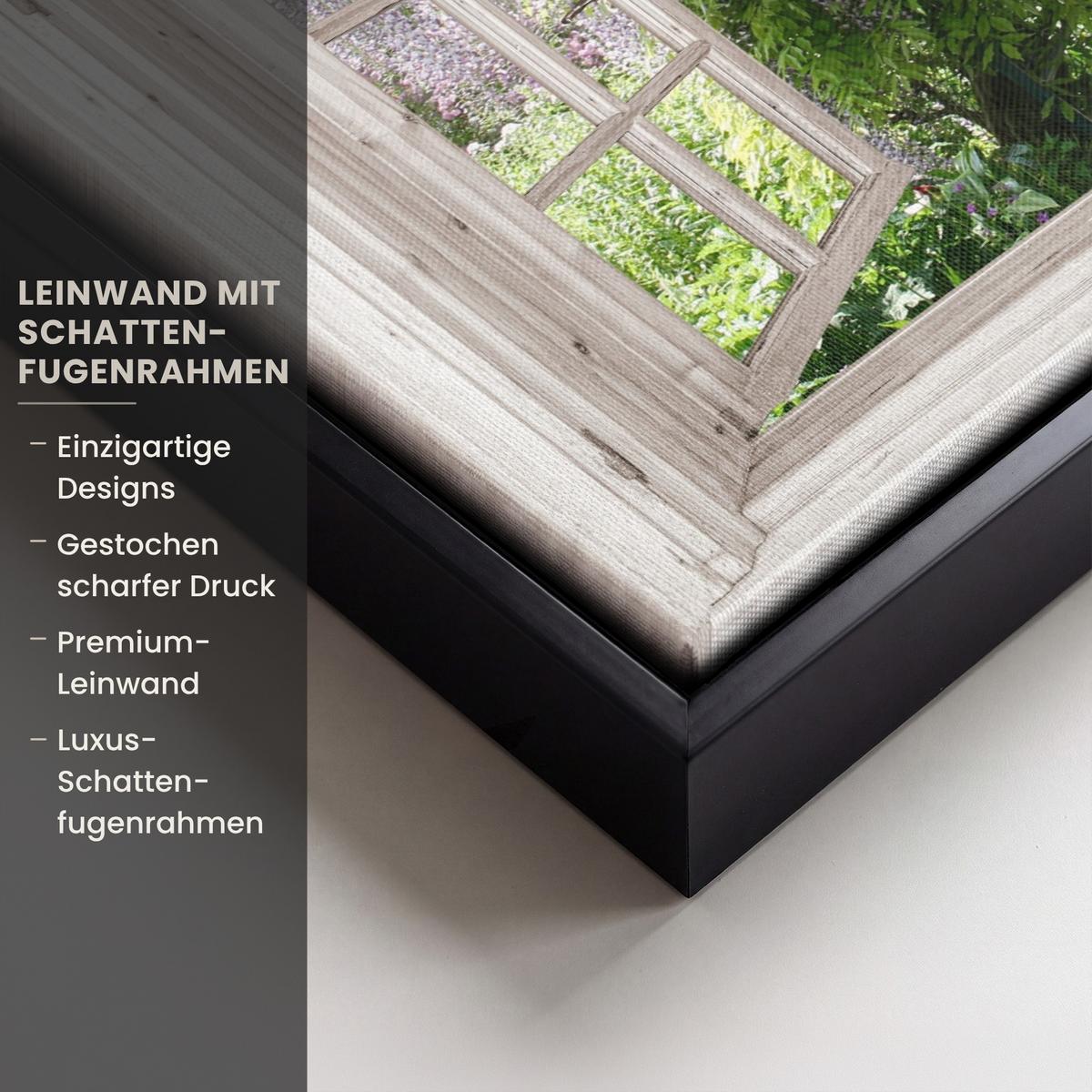 LEINWAND Bilder mit Rahmen - Blauer Regen - Blumen - Aussicht - Baum - Frühling - 30x20 - Grün, Textil (30/20cm) - MuchoWow