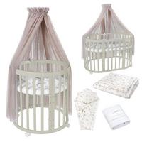 BABYBETT OLIVE OVAL 7in1 mit Matratze und Himmelset - Taupe/Olivgrün, Holz/Textil (73/125cm) - waldin