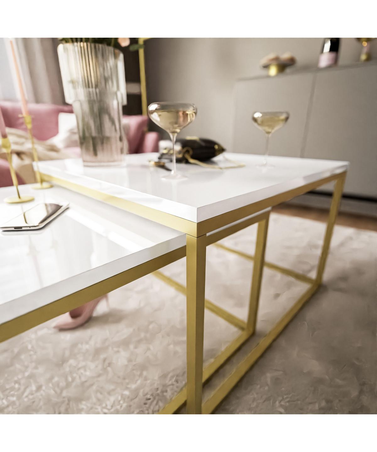 COUCHTISCH YOSHI 2in1 70/70/46 cm Gold matt / Weiß hochglanz - Weiß, Holzwerkstoff/Metall (70/70/46cm) - Lookway