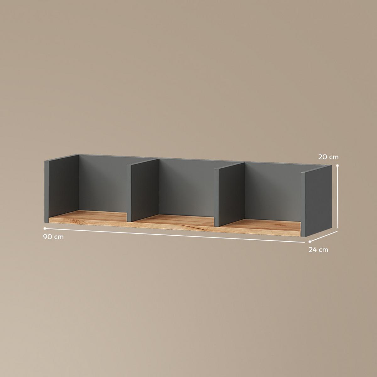 WANDREGAL Lorena Anthrazit/Goldkraft Eiche 90 x 20 cm - Honigeiche/Anthrazit, Holzwerkstoff (90/20/24cm) - Livinity®