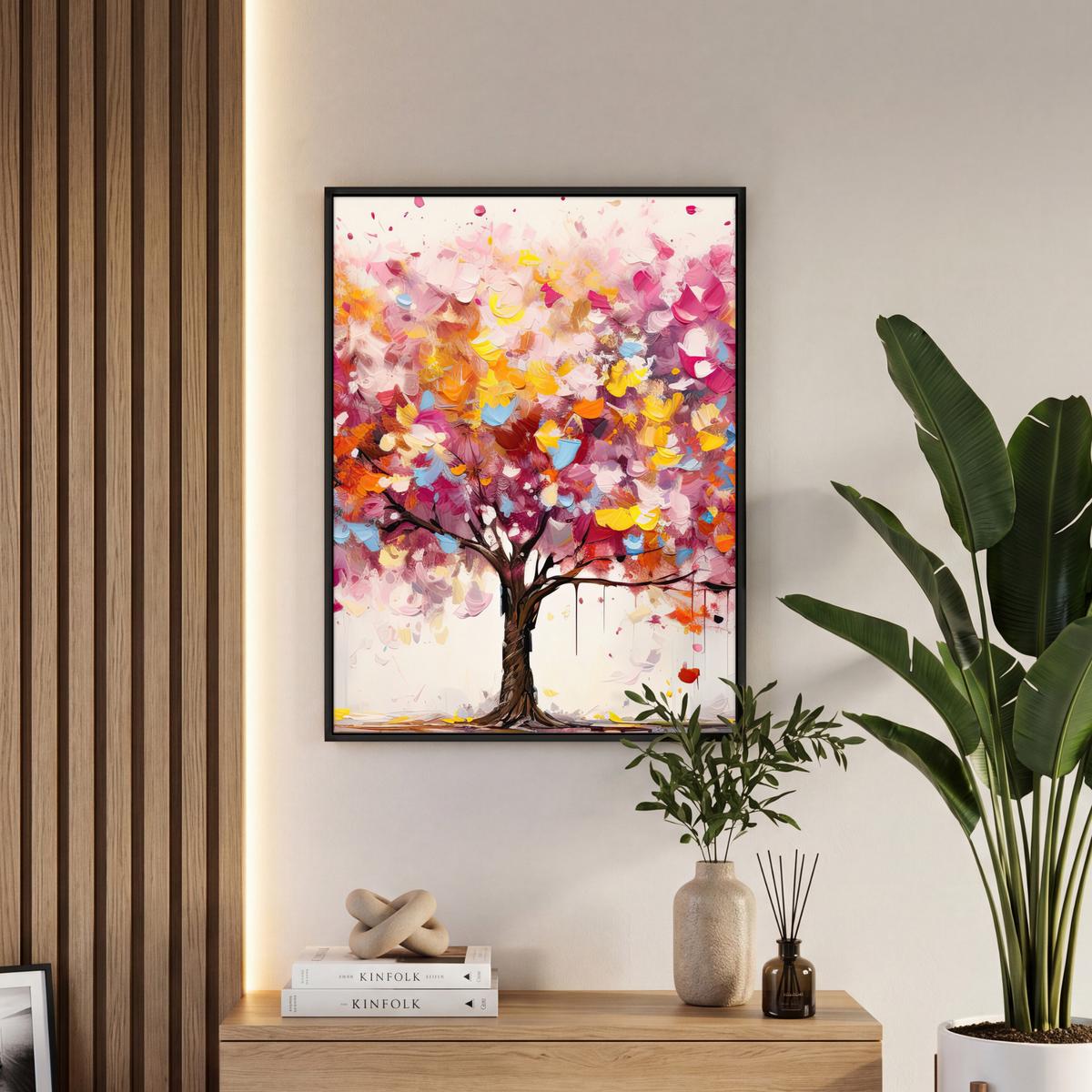 LEINWAND Bilder mit Rahmen - Aquarell - Baum - Kunst - Abstrakt - 60x80 - Multicolor, Textil (60/80cm) - MuchoWow