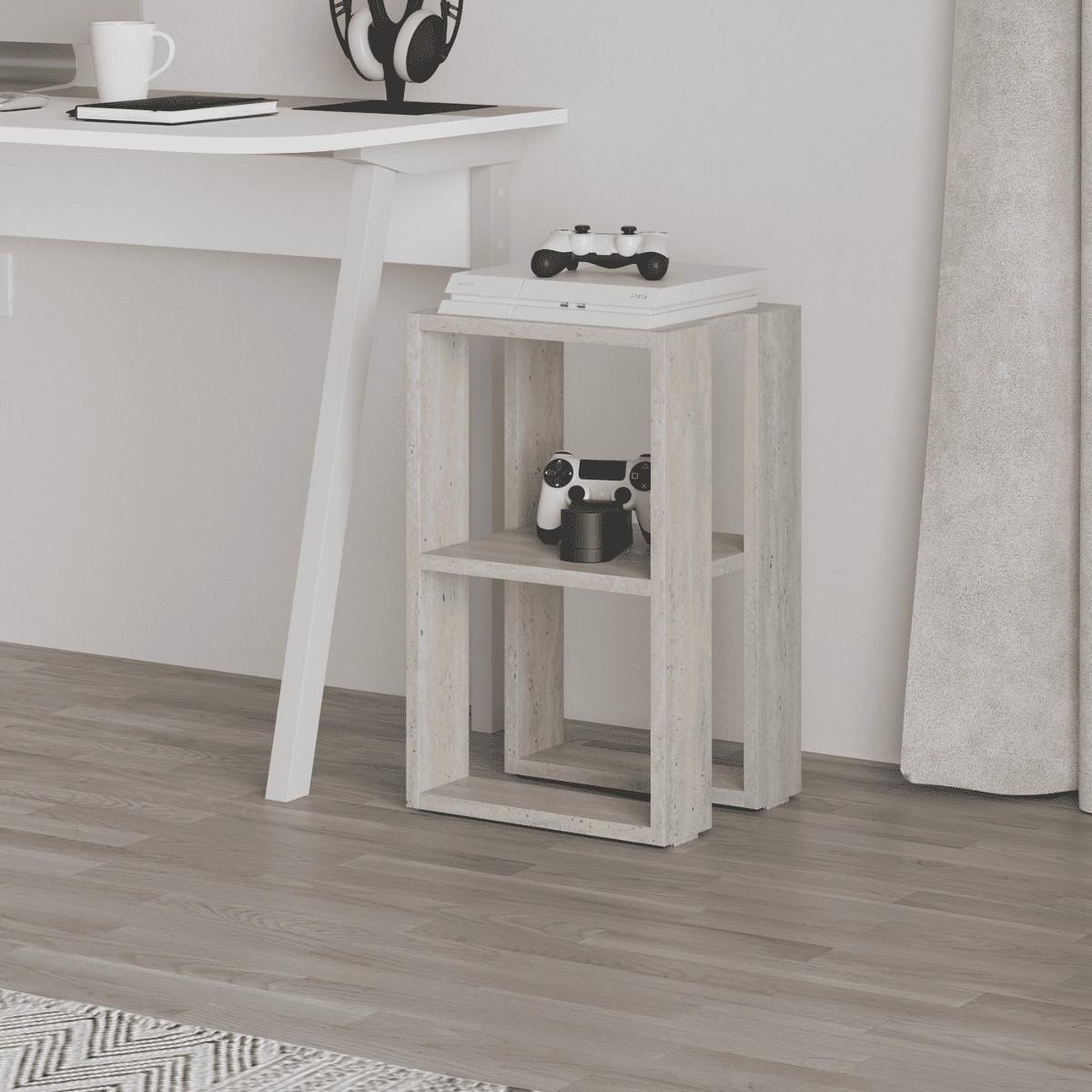 NACHTTISCH mit 2 regalböden, travertin-dekor - lonie 30/30/55 cm - Beige, Holzwerkstoff (30/55/70cm) - Calicosy
