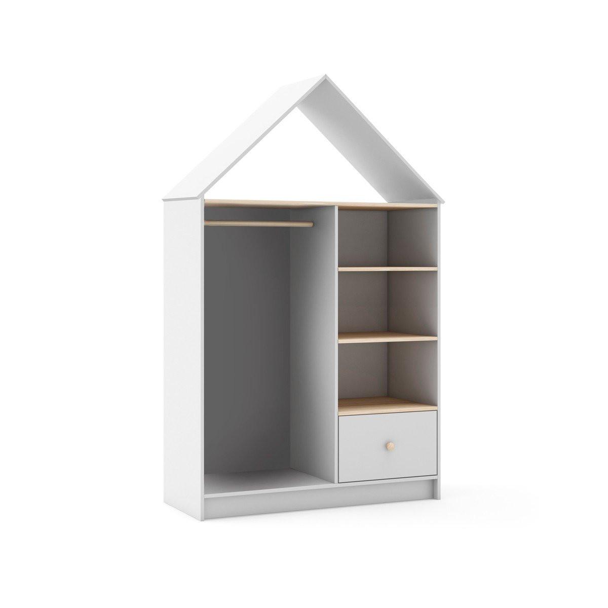 KLEIDERSCHRANK mit 3 Nischen, 1 Schublade und 1 Kleiderstange H180 cm 45/110/180 cm - Weiß, Holz (45/180/110cm) - Calicosy
