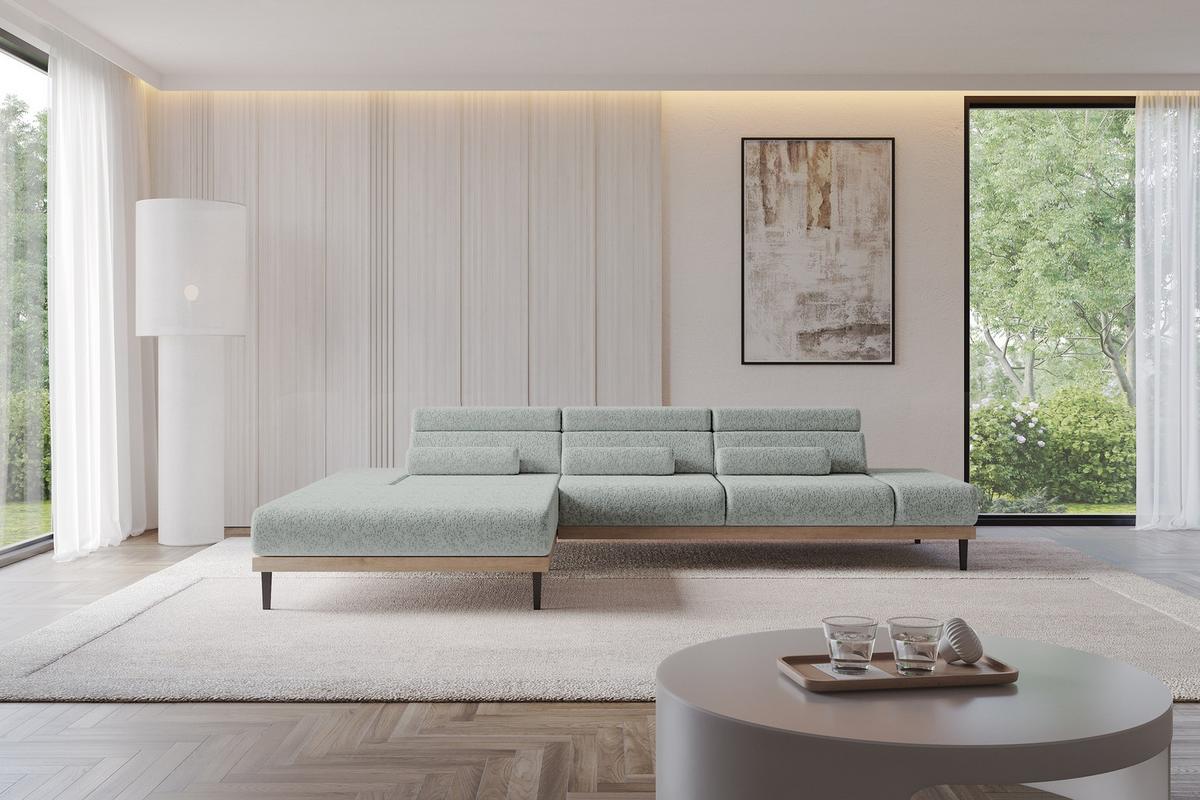 ELEKTRISCHES ECKSOFA Links MONA 316x205x85 Grün Velours - Mintgrün, Holzwerkstoff/Textil (316/205cm) - ALTDECOR